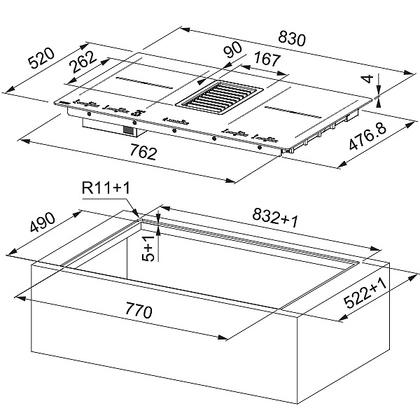 Hota in blat cu plita cu inductie integrata Franke Mythos 2gether FMY 839 HI 2.0 Cristallo Nero - imagine 6