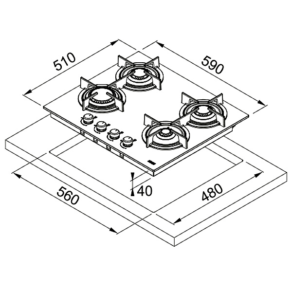 Plită incorporabilă pe gaz Franke FHCR 604 4G HE BK C Cristallo Nero - imagine 4