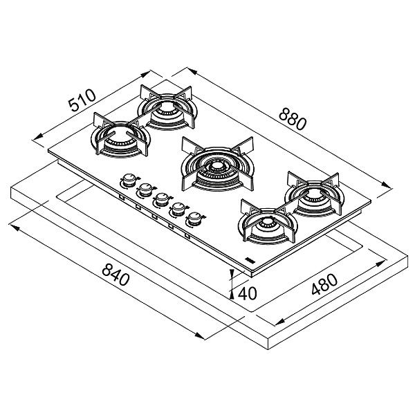 Plită incorporabilă pe gaz Franke FHCR 905 4G TC HE BK C Cristallo Nero 106.0374.288 - imagine 5