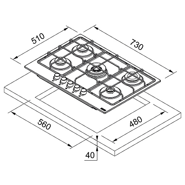 Plita incorporabilă pe gaz Franke FHSM 755 4G DC XS C - imagine 5